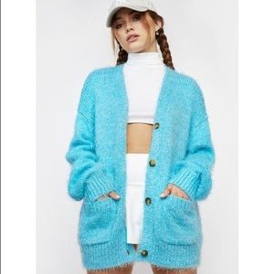 NWOT Free People Nevermind Fuzzy Cardigan Sweater in Blue Butterfly